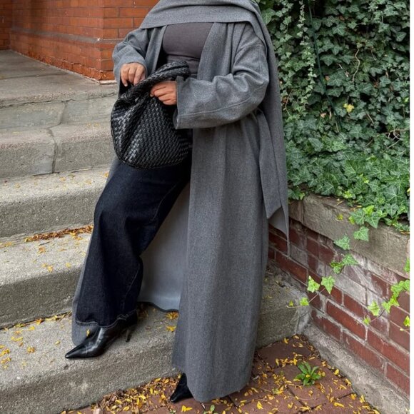 Grey Maxi Cardigan with Oversized Scarf - Picture 1 of 3